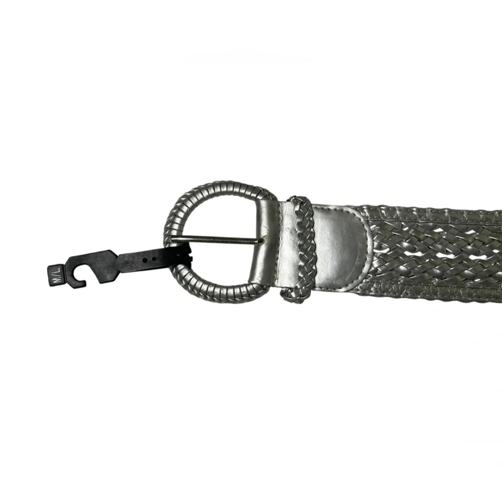 NWT Wide Silver Braided Women's Belt M/L 45” | Work Wear, Party, Club Fashion